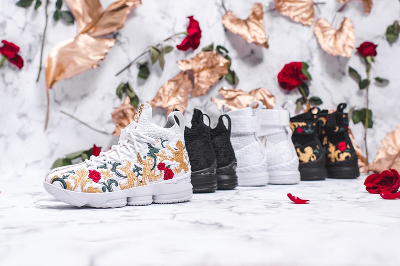 KITH Long Live the King Collection Chapter 2 LeBron James Ronnie Fieg Nike Basketball 15 xv sneakers black floral flower embroidery embroider white green gold red los angles all star weekend nba release info