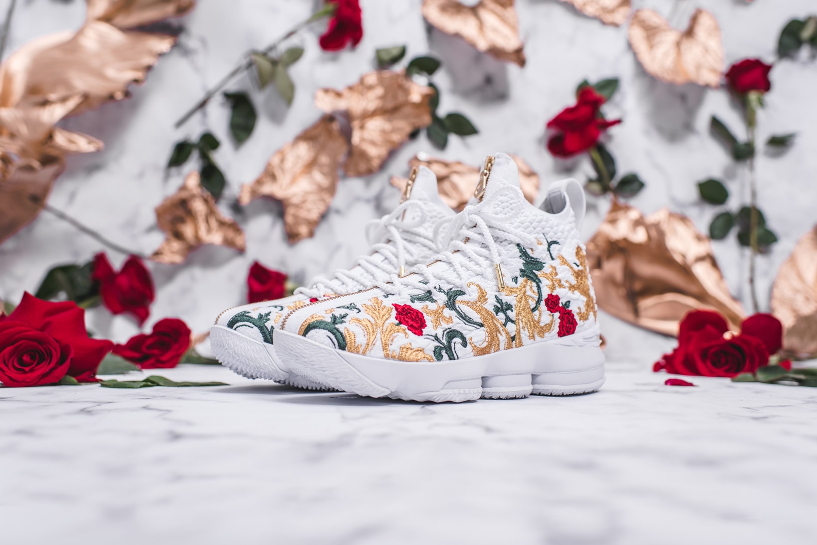 KITH Long Live the King Collection Chapter 2 LeBron James Ronnie Fieg Nike Basketball 15 xv sneakers black floral flower embroidery embroider white green gold red los angles all star weekend nba release info