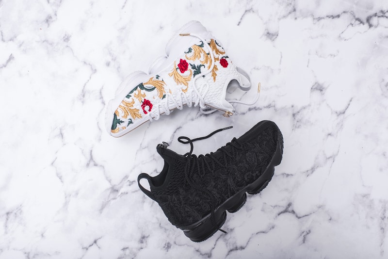 KITH Long Live the King Collection Chapter 2 LeBron James Ronnie Fieg Nike Basketball 15 xv sneakers black floral flower embroidery embroider white green gold red los angles all star weekend nba release info