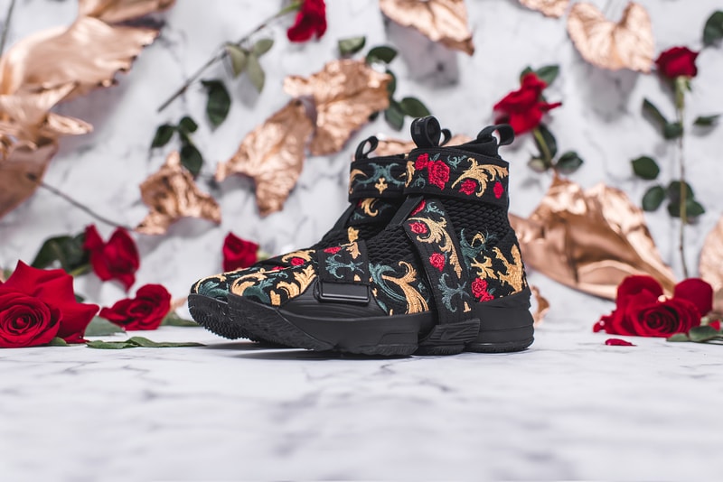 KITH Long Live the King Collection Chapter 2 LeBron James Ronnie Fieg Nike Basketball 15 xv sneakers black floral flower embroidery embroider white green gold red los angles all star weekend nba release info