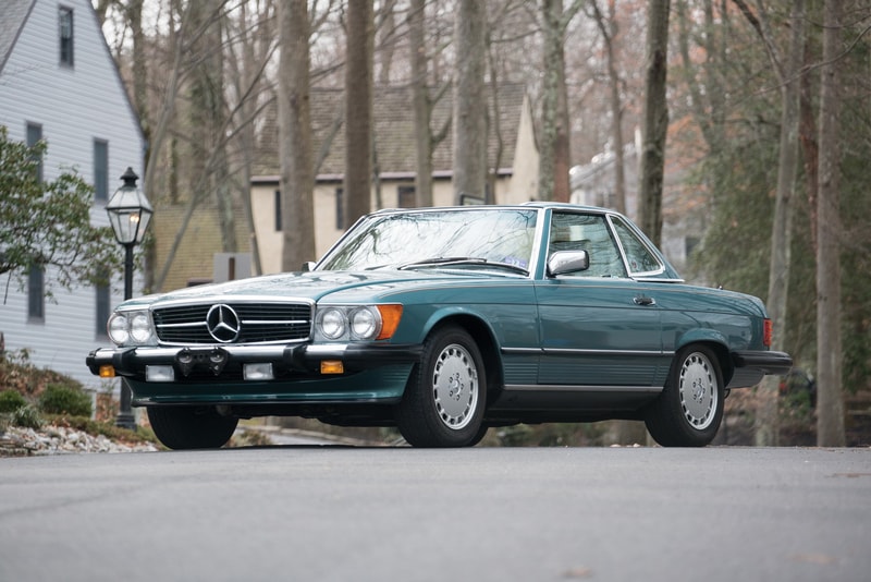 Mercedes Benz 560SL 1988 Model Garage Find Time Capsule Blue Green Metallic Color Scheme Auction RM Sotheby's