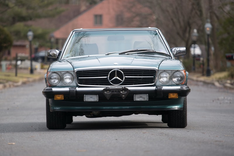 Mercedes Benz 560SL 1988 Model Garage Find Time Capsule Blue Green Metallic Color Scheme Auction RM Sotheby's