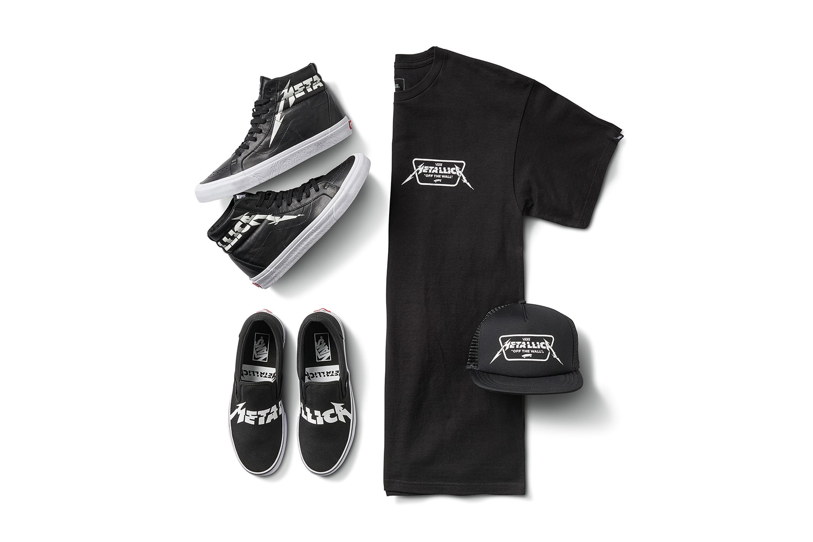 Metallica Vans 2018 Spring Summer Capsule Collaboration sk8 hi classic slip on t shirt trucker cap hat black white february 16 release date info