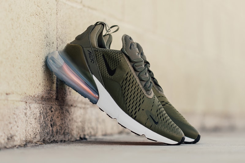 Nike Air Max 270 Medium Olive Closer Look Release Black Total Orange