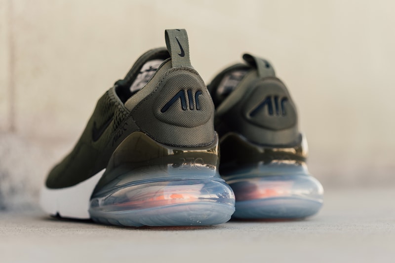 Nike Air Max 270 Medium Olive Closer Look Release Black Total Orange