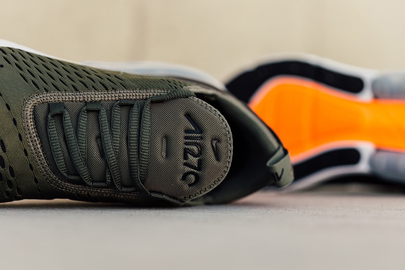 Nike Air Max 270 Medium Olive Closer Look Release Black Total Orange