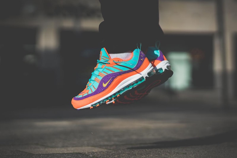 Nike Air Max 98 Cone On Feet orange purple turquoise 2018 february release date info sneakers shoes footwear your yellow hyper grape