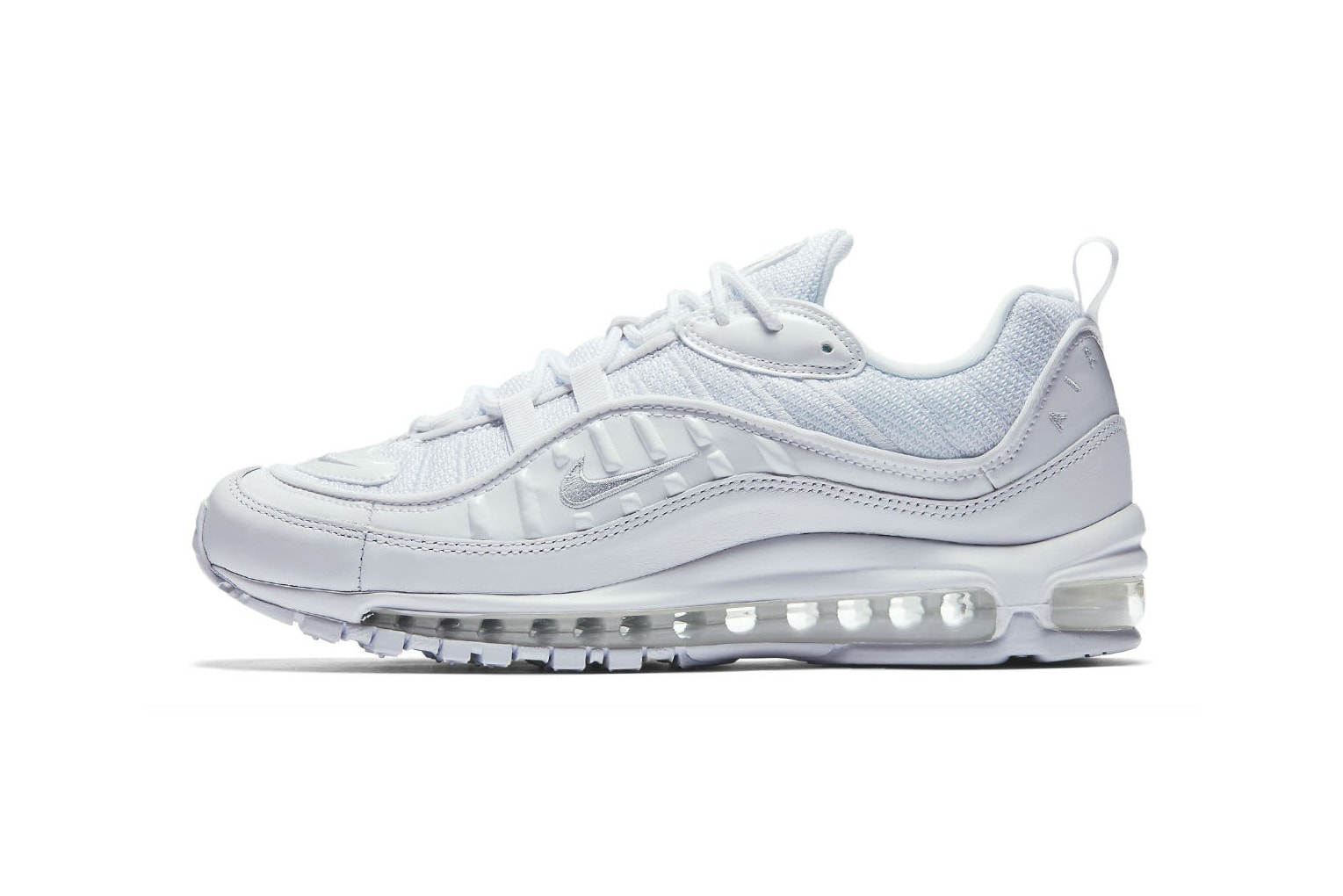 Nike Air Max 98 Triple White Pure Platinum Reflective Silver 2018 february 9 release date info sneakers shoes footwear 640744 106