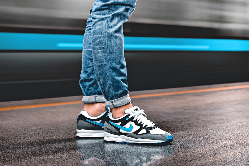 Nike Air Span II On Foot black white dust laser blue footwear