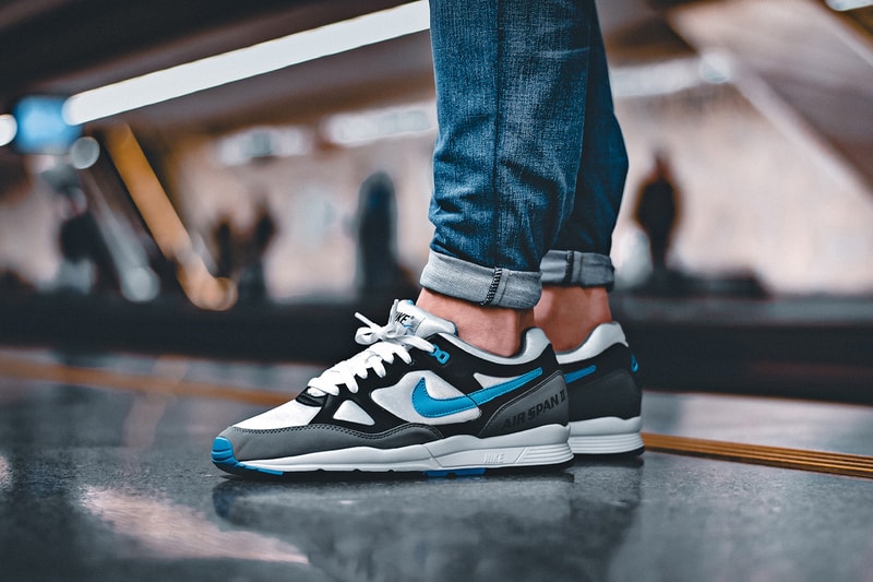 Nike Air Span II On Foot black white dust laser blue footwear
