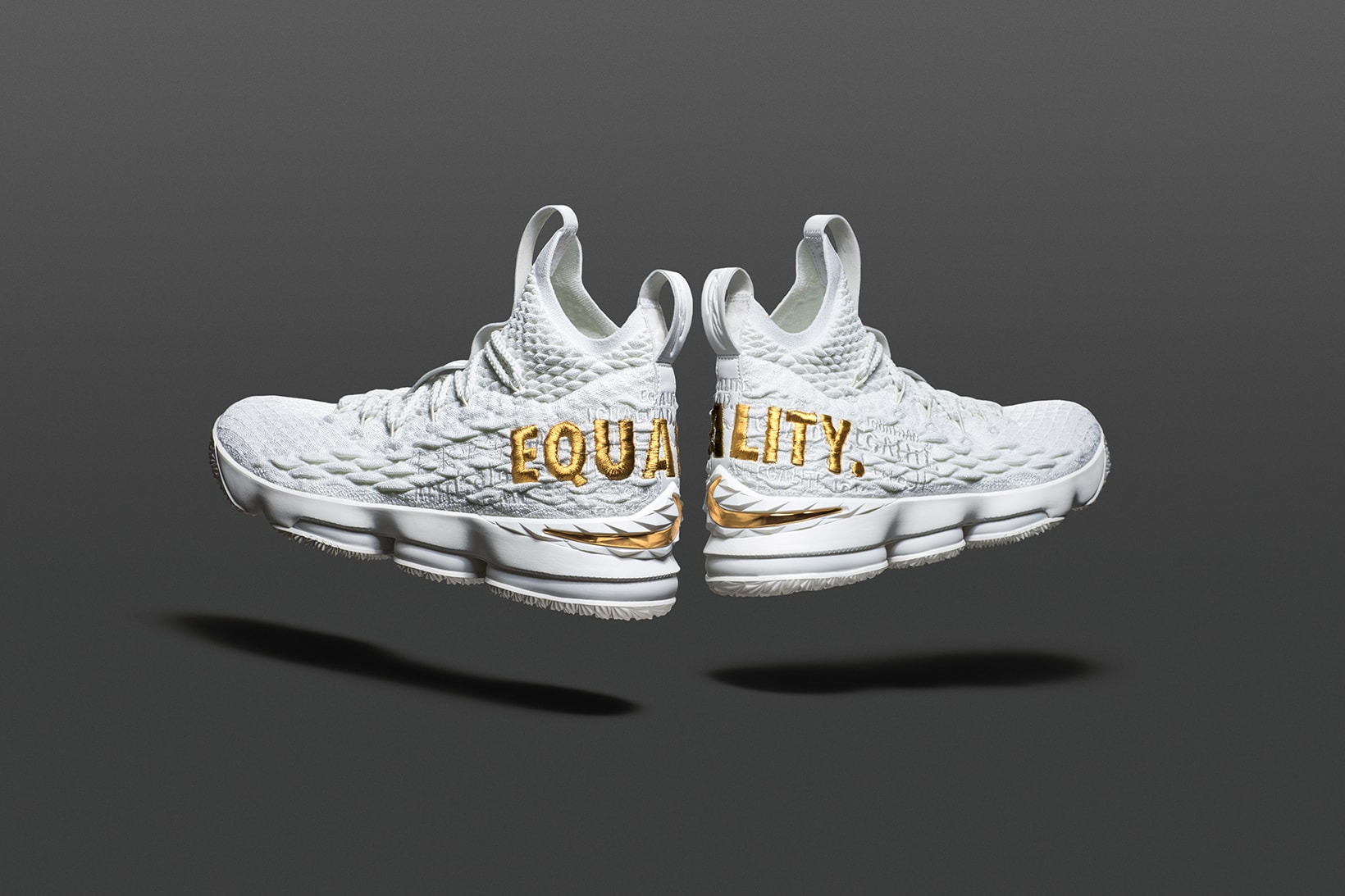 Nike LeBron 15 Equality raffle draw James footwear 2018 black white gold sneakers online release