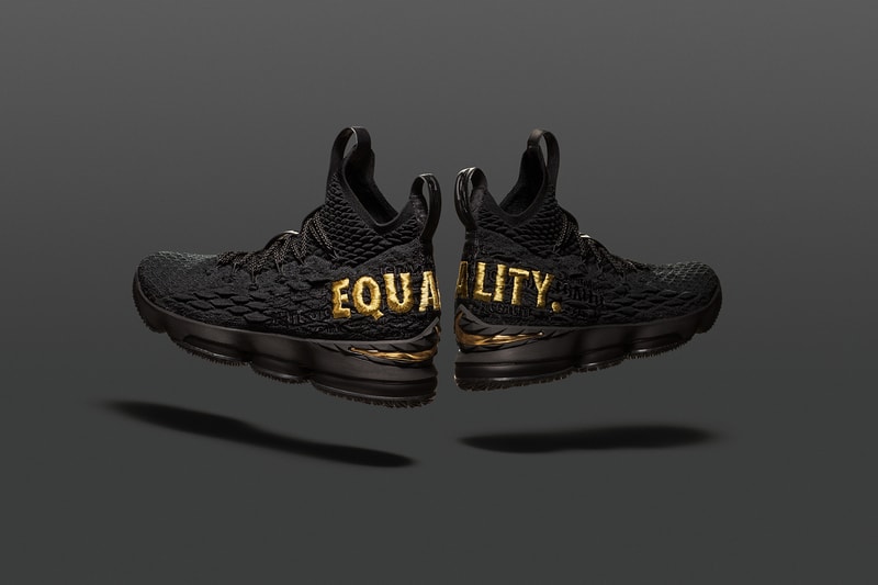 Nike LeBron 15 Equality raffle draw James footwear 2018 black white gold sneakers online release