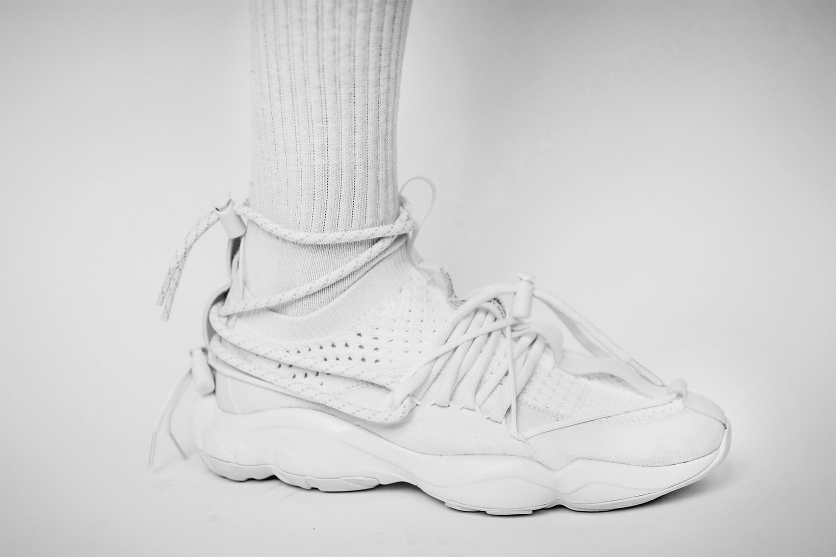 Pyer Moss Reebok DMX Fusion 1 Experiment collaboration first look white sneakers shoes chunky runner runway 2018 Fall winter collection footwear