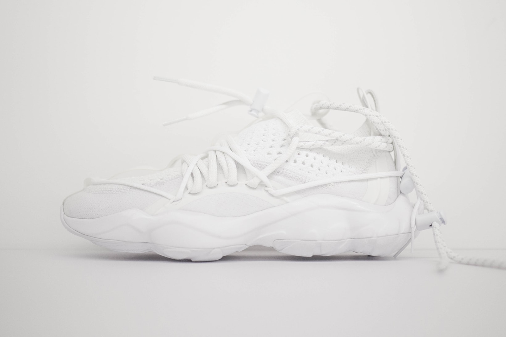 Pyer Moss Reebok DMX Fusion 1 Experiment collaboration first look white sneakers shoes chunky runner runway 2018 Fall winter collection footwear