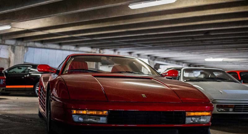 Supercars Collecting Dust Parking Garage Alfa Romeo Aston Martin Chevrolet Chrysler Prowler Ferrari Ford GT Mustang Jaguar Lamborghini Aventador Porsche