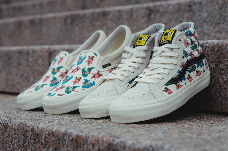 SpongeBob SquarePants Vans Collab Closer Look Sk8 Hi Slip on Patrick Star Nickelodeon Plankton