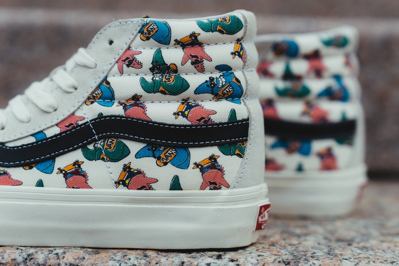 SpongeBob SquarePants Vans Collab Closer Look Sk8 Hi Slip on Patrick Star Nickelodeon Plankton