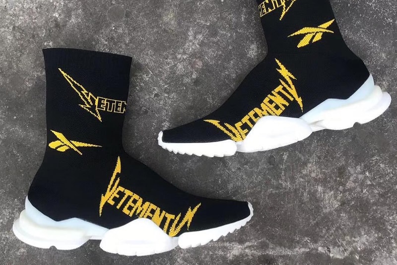 Vetements x Reebok Crew Sock Runner Sneakers Black Yellow Fall/Winter 2019