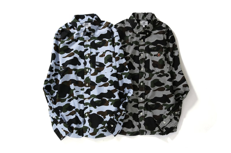 BAPE a bathing ape Blue Black 1ST CAMO STRIPE BD SHIRTS button up down camouflage ape