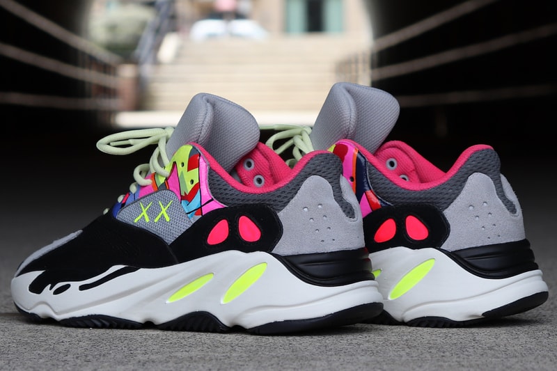 Kaws adidas Originals Yeezy Boost 700 Wave Runners Custom Sneakers Mens Womens Street Woman Man Shoes Summer Spring 2018 Grey Gray Neon Artist