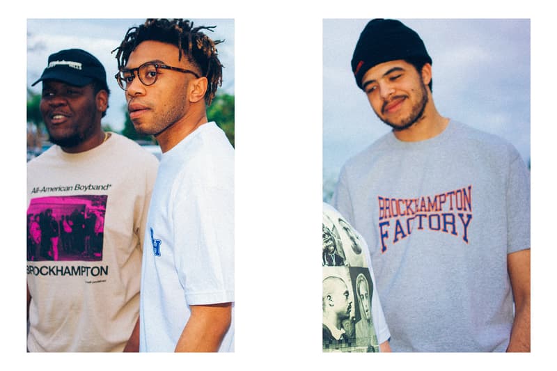 BROCKHAMPTON lookbook spring summer 2018 collection drop release shirts water bottles backpacks branding logo gay factory all american boyband willy records april 2 info date