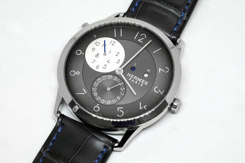 Hermes Slim d'Hermes GMT Watch Watches Palladium Slate Gray Silvered GMT Indicator Arabic Numerals Matte Graphite Alligator Strap Pin Buckle 30 Meters Water Resistant Releasing June 2018 $14,700 USD Inspiration