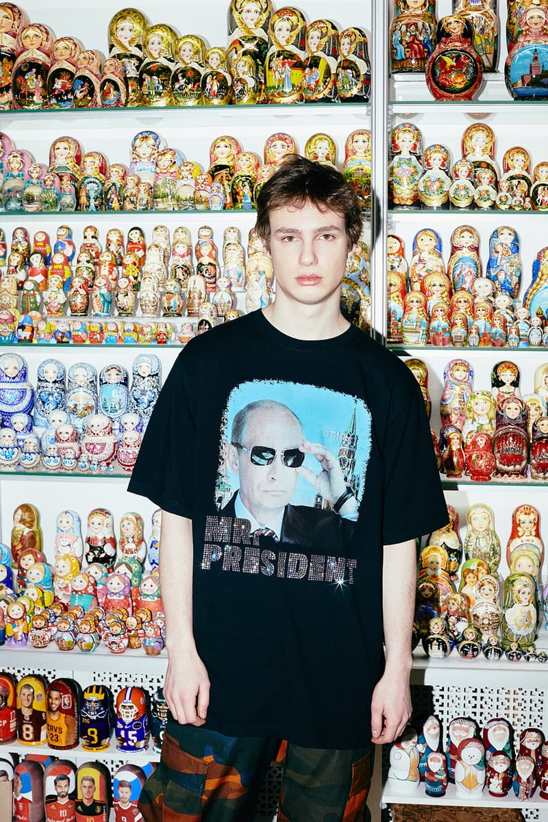 Heron Preston KM20 Exclusive Capsule Russia Moscow t-shirt waist bag rhinestones Vladimir Putin