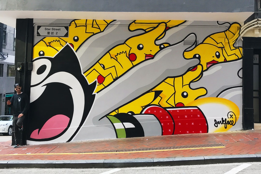 jerkface mural hong kong starstreet precinct pikachu felix the cat artwork street art