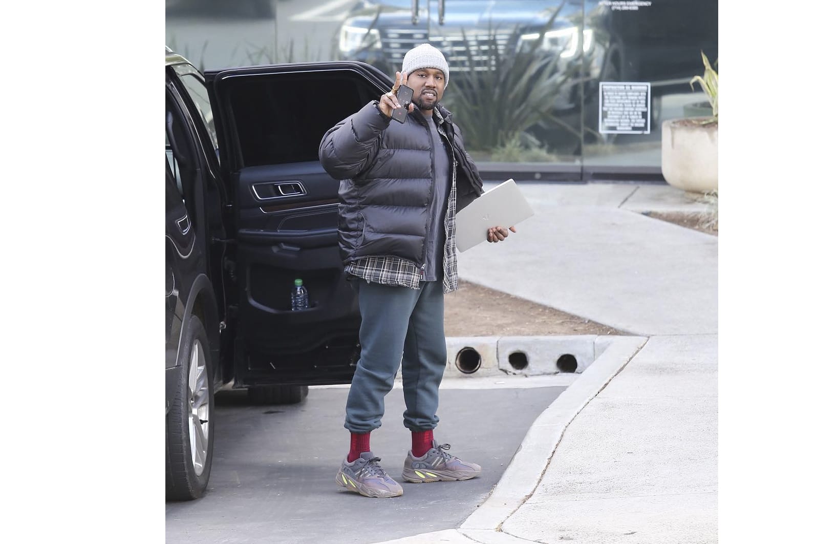 Kanye West in Purple adidas YEEZY Wave 