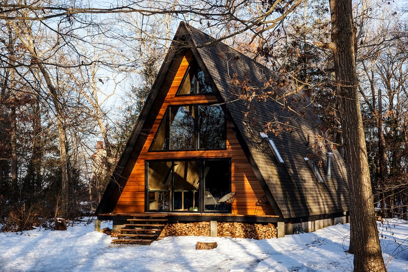 Lokal Hotel Modern A-Frame Cabin Woods Forest Scandinavia Modern Interior Exterior Maurice River Dorchester New Jersey 1960s Mid Century