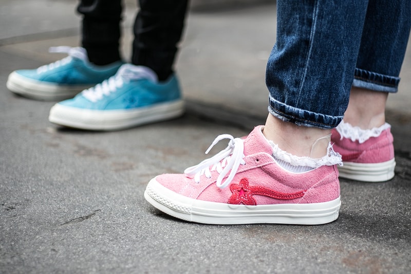 London Street Style March 2018 Footwear Round 1 Sneakers Shoes Trainers Kicks Levis x Nike Air Jordan 4 Navy Black Pigeon SB Dunk Low Sketchers Air Jordan 1 x Off-White White Virgil Abloh Yeezy Powerphase Black Bapestas Golf Le Fleurs Blue Pink Vetements Reebok Instapump Converse Fragment Sacai All Stars J.W. Anderson Converse Nike Lunar Force 1 Acronym 17 Nike Air Monarch