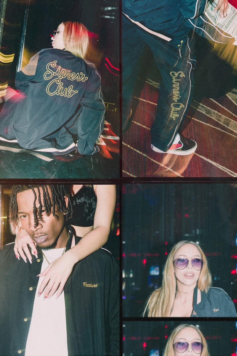 Feature Mitchell & Ness "Sinner's Club" Capsule Clothing Collection Capsule warmup warm up suit velour shorts jacket t-shirt hat tear away pants