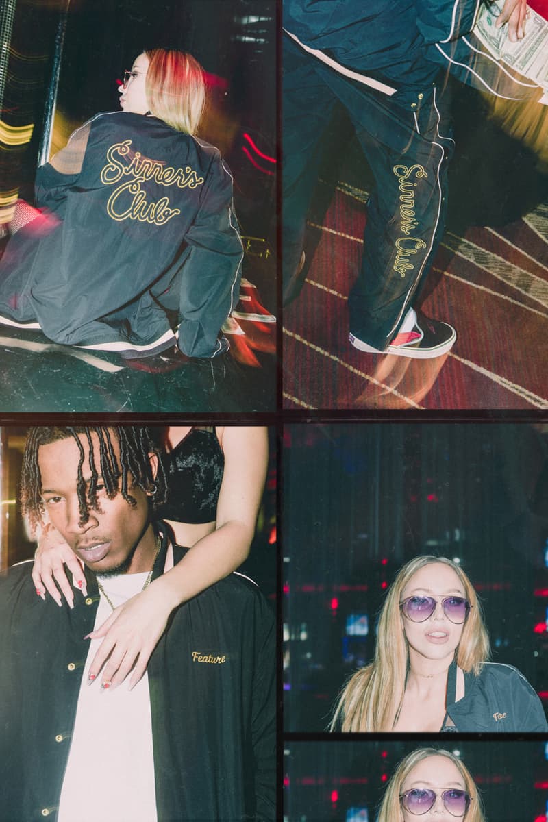Feature Mitchell & Ness "Sinner's Club" Capsule Clothing Collection Capsule warmup warm up suit velour shorts jacket t-shirt hat tear away pants