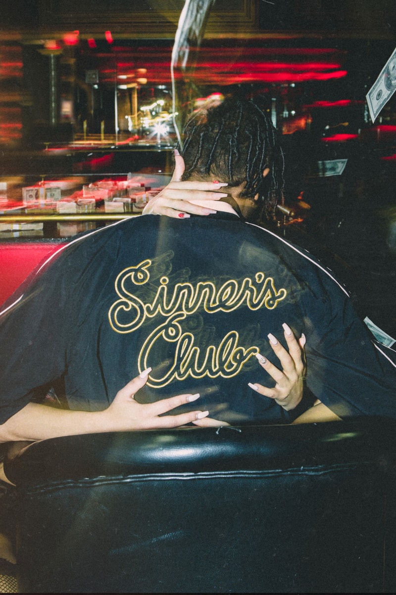 Feature Mitchell & Ness "Sinner's Club" Capsule Clothing Collection Capsule warmup warm up suit velour shorts jacket t-shirt hat tear away pants
