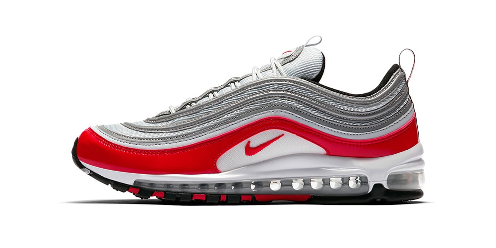 Nike Grey and White Air Max 97 Sneakers with Red Swoosh Nike Air Max 97 Silver Bullet Reflective Red Silver Low Top  main image 3