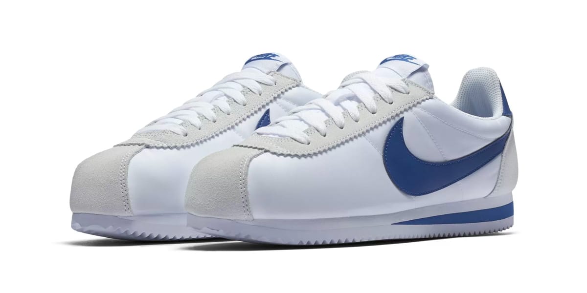 nike cortez shoes blue and white