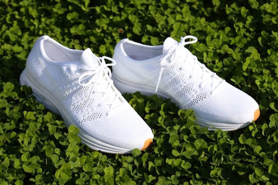 white flyknit shoes