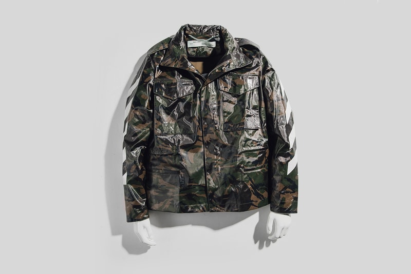 Off-White Virgil Abloh Spring Summer 2018 Jacket Release Diagonal M65 Camo Jacket Navy Glossy Velcro Coat