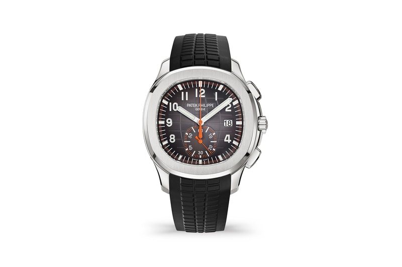 Patek Philippe 5968A Aquanaut Chronograph Steel Watch Orange Black Rubber Straps Arabic Numerals Water Resistant 38,600 CHF $40,700 USD