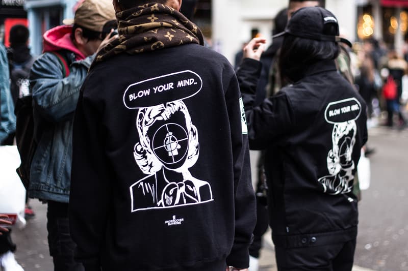 Street Style Supreme UNDERCOVER Public Enemy Streetsnaps Supreme Soho Store London Drop Fear of a Black Planet Fight the Power Chuck D Flava Flav Work Jacket Puffa Jacket