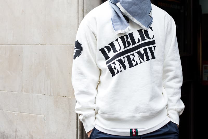 Street Style Supreme UNDERCOVER Public Enemy Streetsnaps Supreme Soho Store London Drop Fear of a Black Planet Fight the Power Chuck D Flava Flav Work Jacket Puffa Jacket