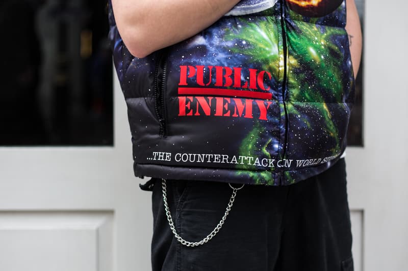 Street Style Supreme UNDERCOVER Public Enemy Streetsnaps Supreme Soho Store London Drop Fear of a Black Planet Fight the Power Chuck D Flava Flav Work Jacket Puffa Jacket