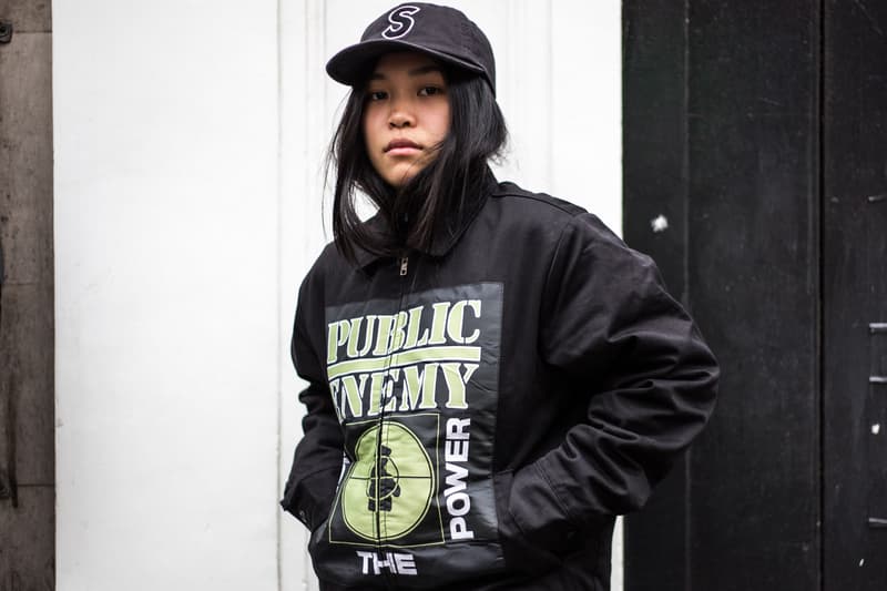 Street Style Supreme UNDERCOVER Public Enemy Streetsnaps Supreme Soho Store London Drop Fear of a Black Planet Fight the Power Chuck D Flava Flav Work Jacket Puffa Jacket