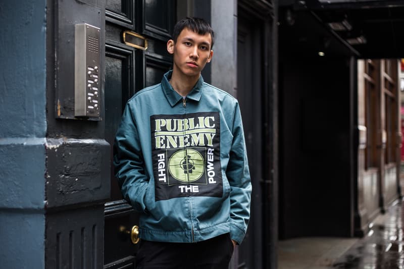 Street Style Supreme UNDERCOVER Public Enemy Streetsnaps Supreme Soho Store London Drop Fear of a Black Planet Fight the Power Chuck D Flava Flav Work Jacket Puffa Jacket