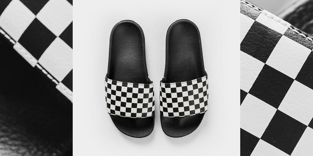 vans slides checkerboard black