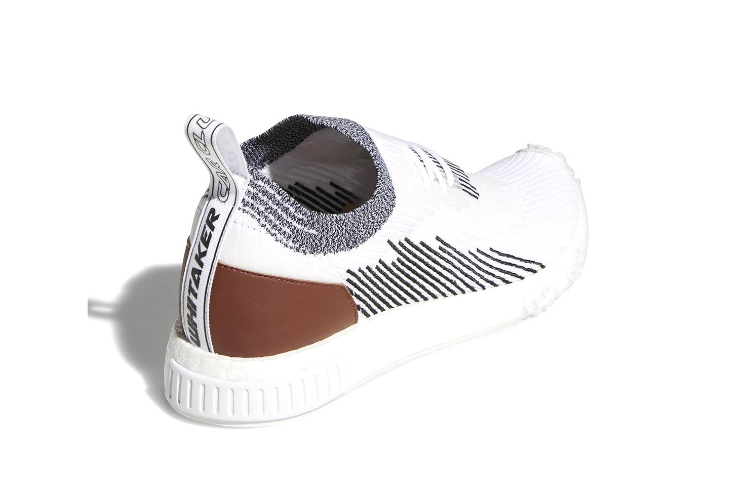 adidas NMD Racer leather heel patch Whitaker Car Club white black footwear sneakers