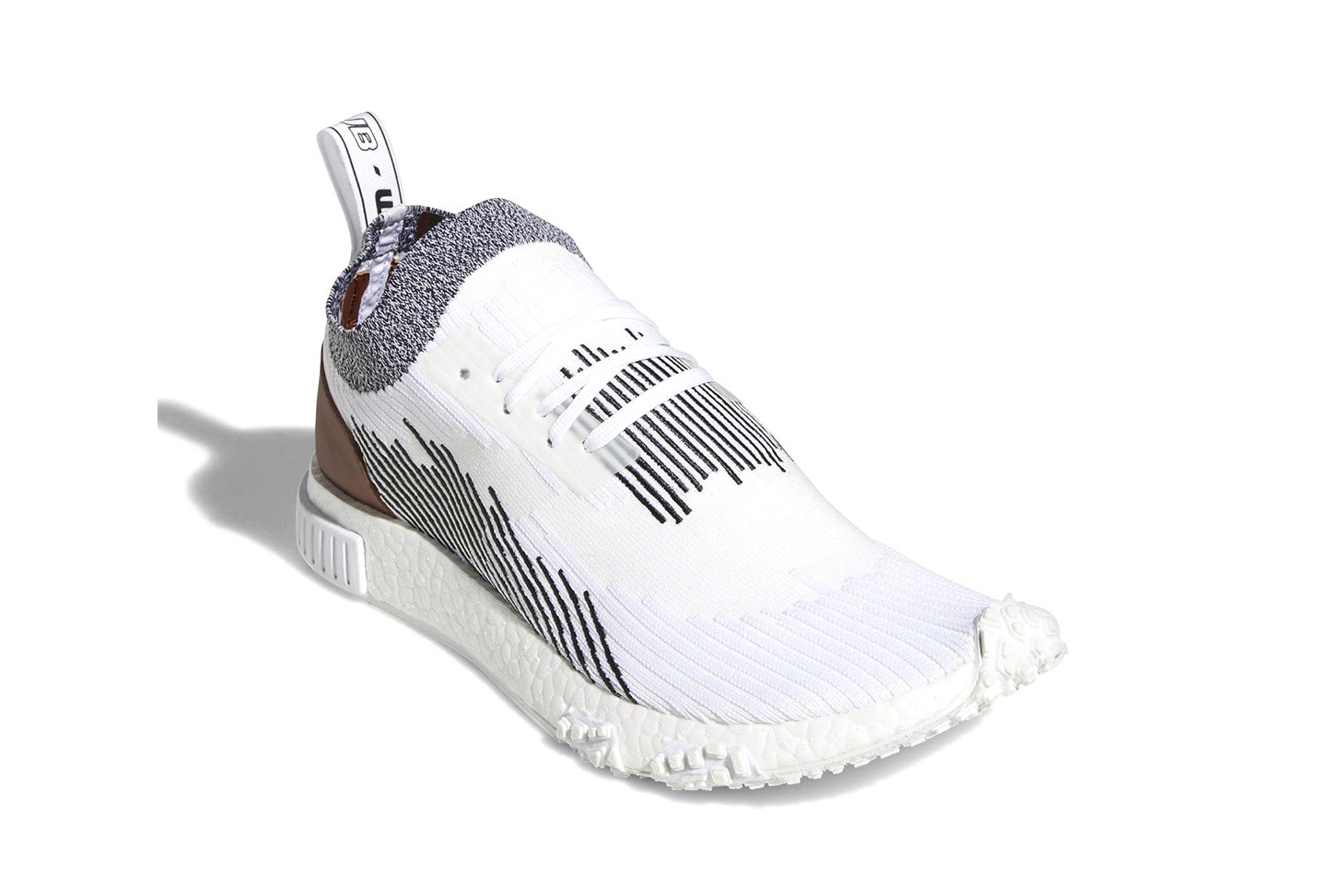 adidas NMD Racer leather heel patch Whitaker Car Club white black footwear sneakers