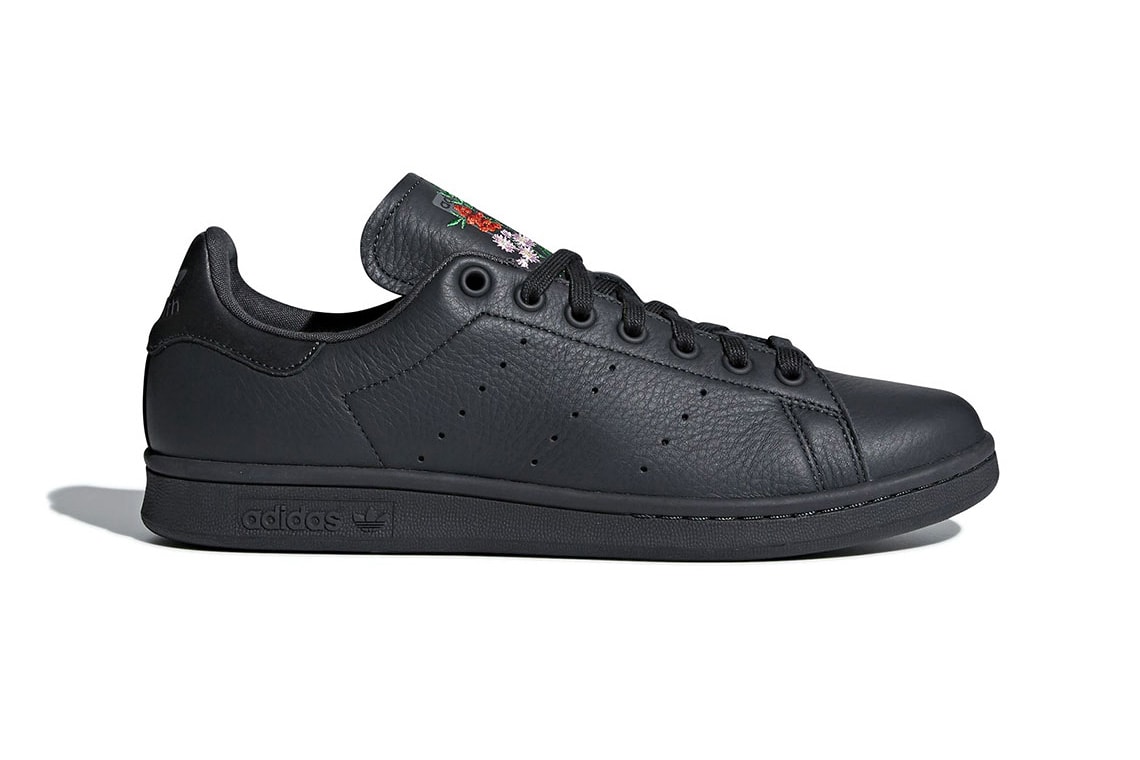 adidas Stan Smith in Black w/ Floral Tongue