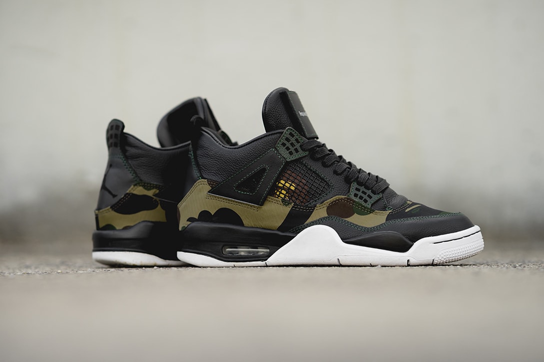 BAPE Air Jordan 4 GORE TEX BespokeIND Custom camo a bathing ape sneakers shoes footwear camouflage melbourne hand painted 8 limited pairs april 6 release date info drop