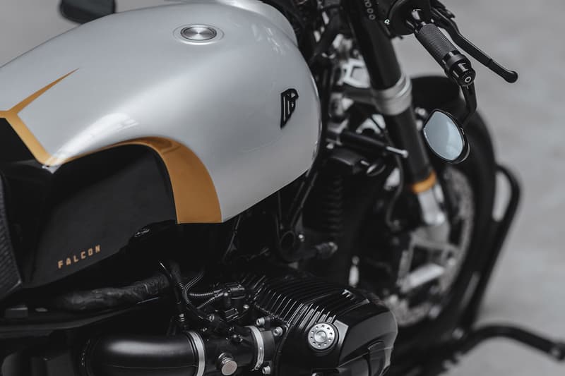 BMW R Nine T Falcon Redesigned Classic Look Aluminium Bodywork Arrow Titanium Exhaust System Motogadget Motoscope Pro Kellermann Atto Signals LED Truck Light ABM Clip-Ons Rizoma Grips